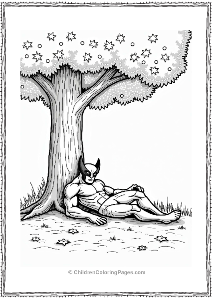 Wolverine Resting Under A Tree Free PDF Printable