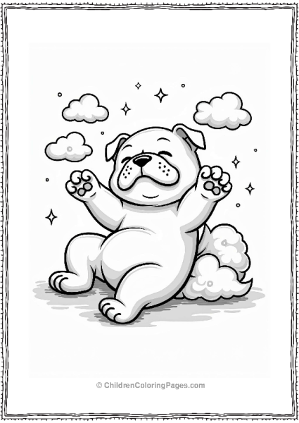 Adorable Bulldog Relaxing Among Clouds And Stars Free PDF Printable