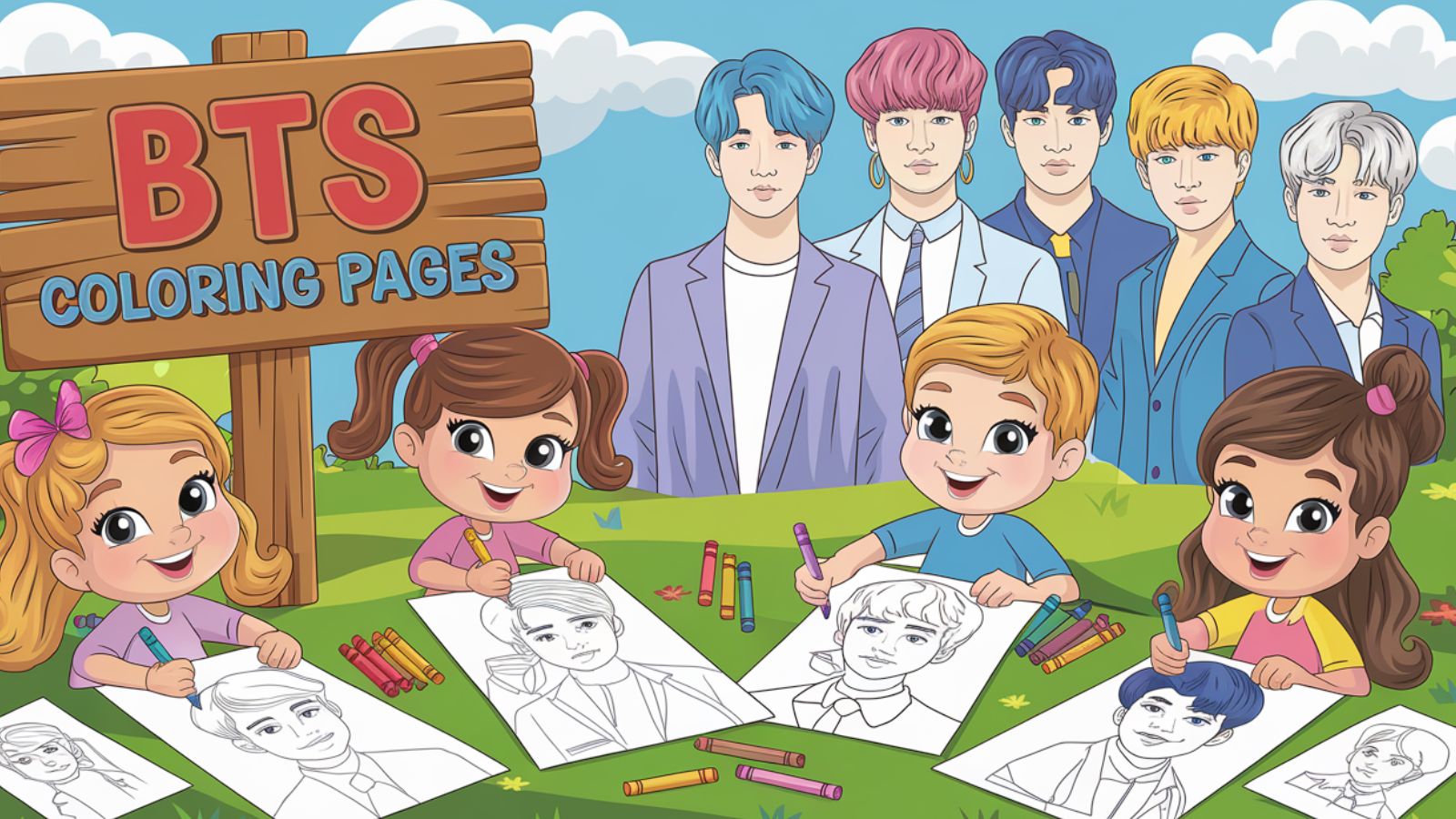 BTS Coloring Pages – Free PDF Printables 🎤🎨🧠💜
