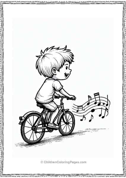 Boy Riding Bicycle With Musical Notes Free PDF Printable