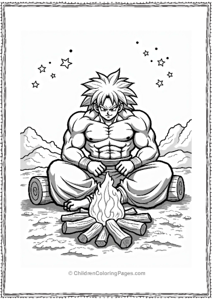 Broly Sitting By A Campfire Free PDF Printable