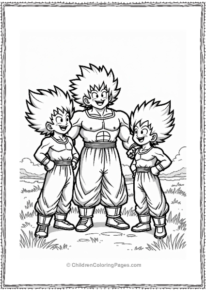 Broly With Saiyan Friends In A Grassy Field Free PDF Printable