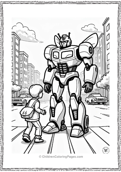 Bumblebee Assisting Child Crossing Street Free PDF Printable
