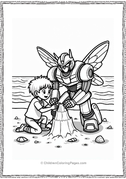 Bumblebee Helping A Child Build A Sandcastle Free PDF Printable
