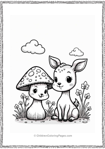 Button Mushroom And Playful Deer Free PDF Printable