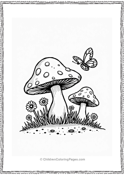 Button Mushroom With Flowers And Butterfly Free PDF Printable