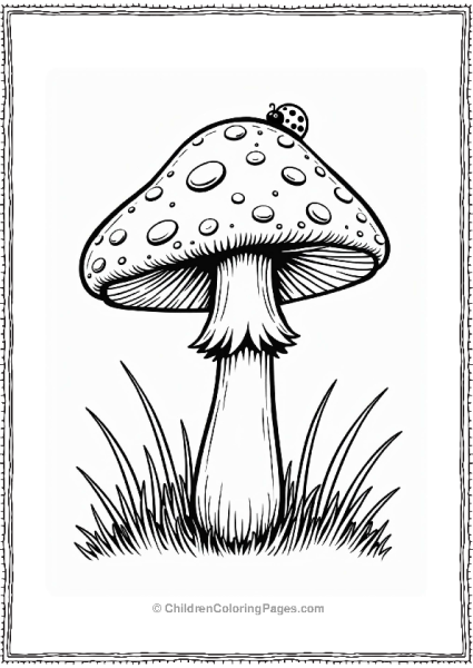 Button Mushroom With Ladybug In Grass Free PDF Printable