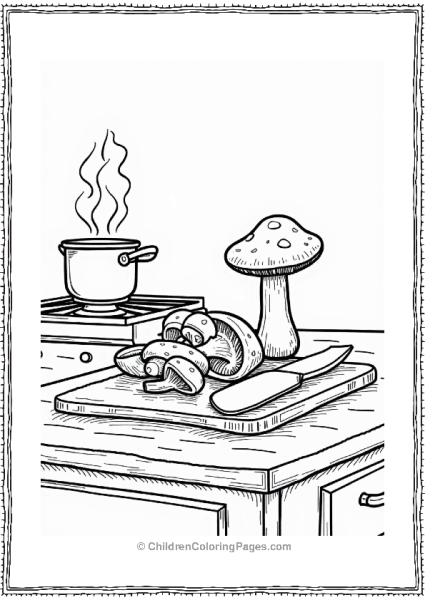 Button Mushrooms In A Cozy Kitchen Free PDF Printable