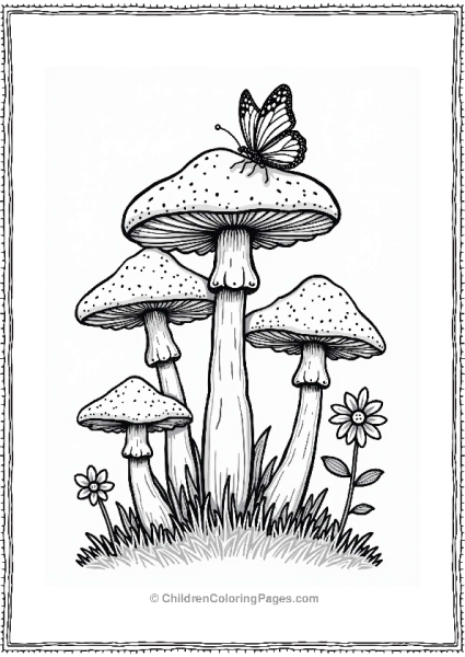 Button Mushrooms In A Garden With A Butterfly Free PDF Printable