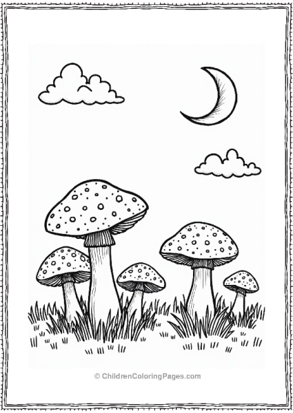 Button Mushrooms Under A Crescent Moon Free PDF Printable