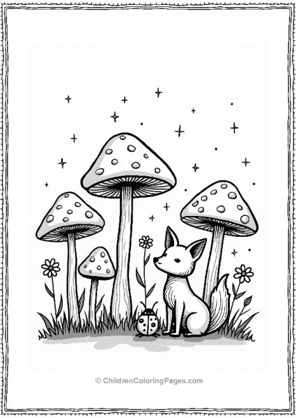 Button Mushrooms With A Curious Fox Free PDF Printable