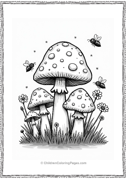 Button Mushrooms With Bees And Flowers Free PDF Printable