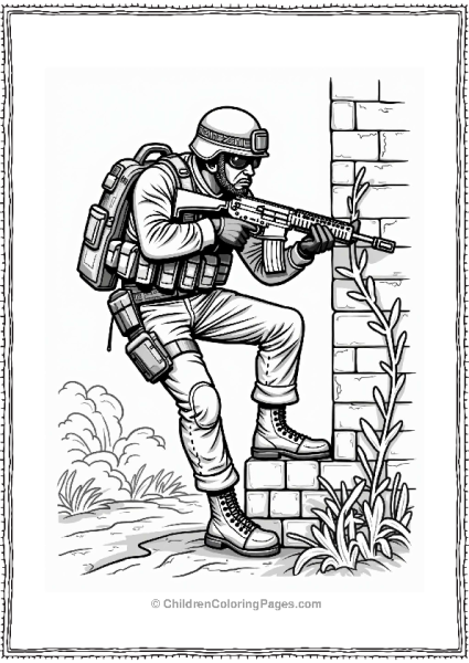 Call Of Duty Sneaky Soldier Climbing A Wall Free PDF Printable