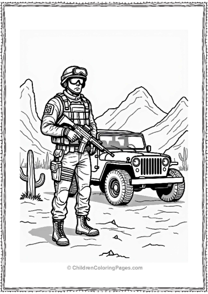 Call Of Duty Soldier In Desert With Jeep Free PDF Printable