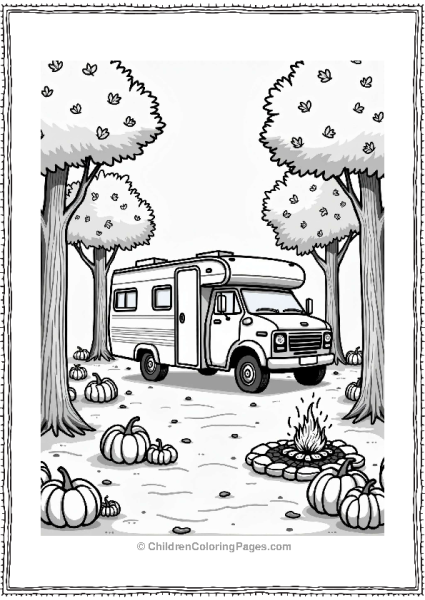 Camper RV Autumn RV Adventure In A Colorful Forest Free PDF Printable