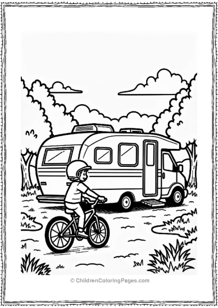 Camper RV Biking Around The RV In Nature Free PDF Printable