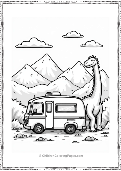 Camper RV Camper And Dinosaur Roadside Scene Free PDF Printable