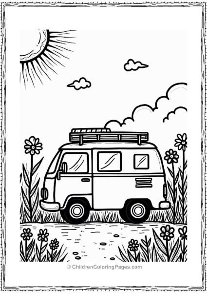 Camper RV Camper Van In A Flower Garden Free PDF Printable