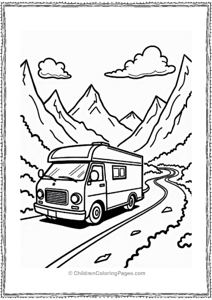 Camper RV Cheerful RV On A Winding Highway Free PDF Printable