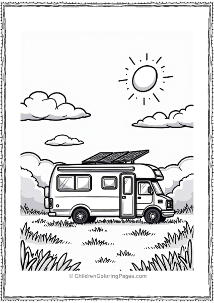 Camper RV Eco RV With Solar Panels In A Sunny Meadow Free PDF Printable