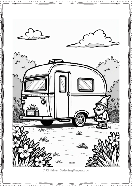 Camper RV In A Colorful Garden Free PDF Printable