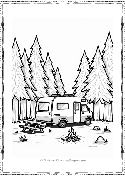 Camper RV In A Forest Campsite Free PDF Printable