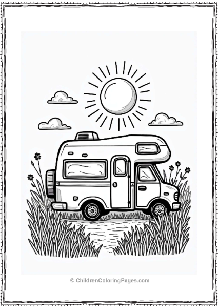 Camper RV In A Wildflower Field Free PDF Printable