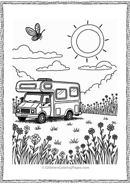 Camper RV Springtime RV Getaway In A Flower Meadow Free PDF Printable