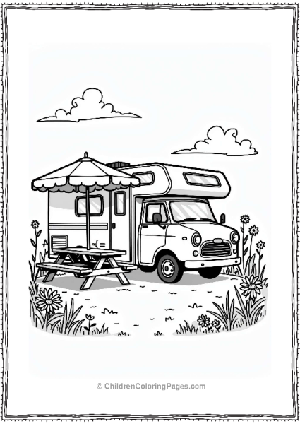 Camper RV Vintage RV And Picnic Table Scene Free PDF Printable