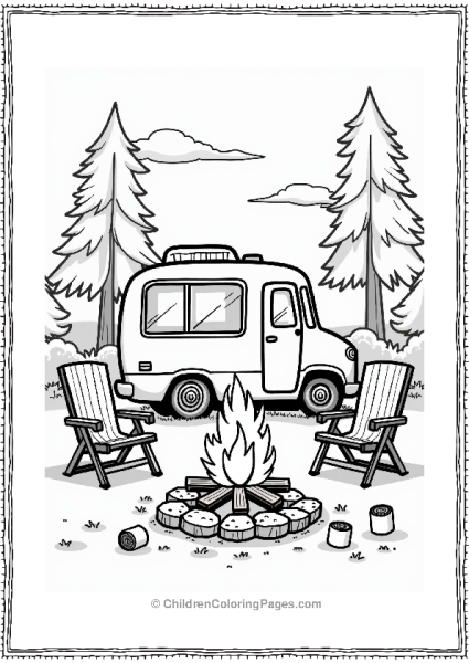 Camper RV With Campfire Free PDF Printable