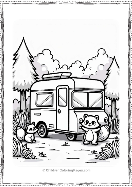 Camper RV With Playful Animals Free PDF Printable