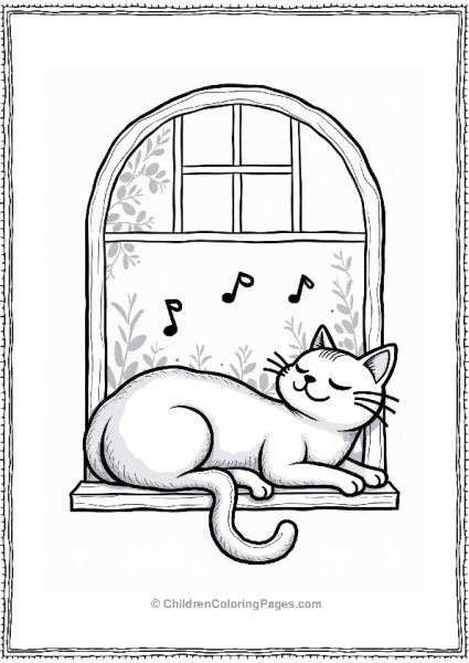 Cat On Windowsill With Musical Notes Free PDF Printable