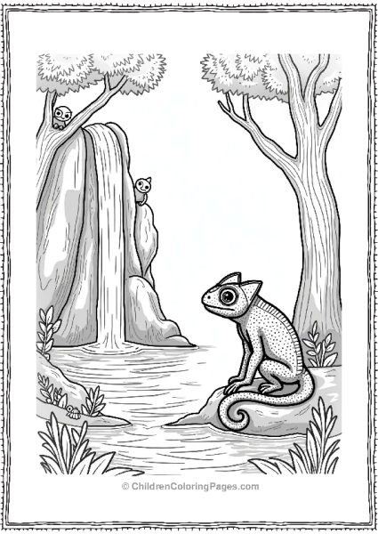 Chameleon By A Waterfall In Enchanted Forest Free PDF Printable