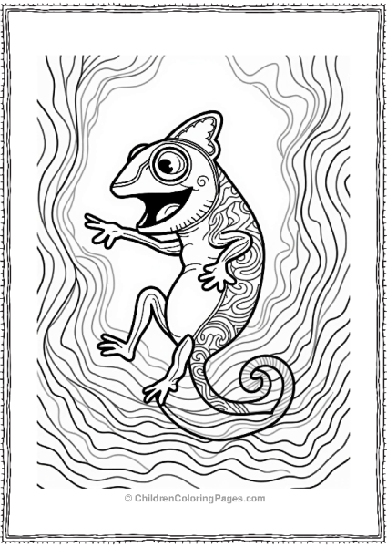 Chameleon Dancing Among Abstract Lines Free PDF Printable