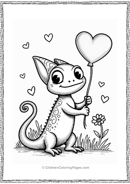 Chameleon In A Valentines Scene Free PDF Printable