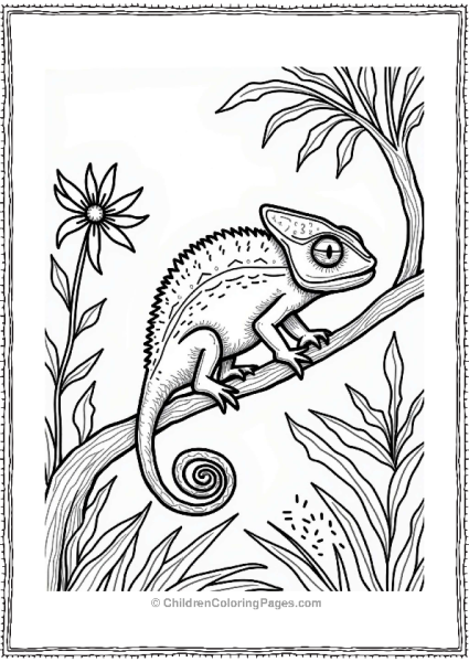 Charming Chameleon On A Branch Free PDF Printable