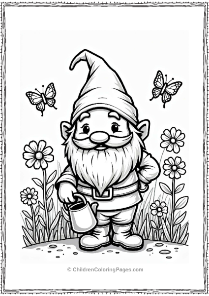 Cheerful Gnome In A Whimsical Garden Free PDF Printable