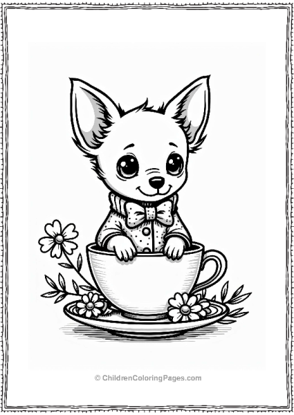 Chihuahua In A Teacup With Flowers Free PDF Printable