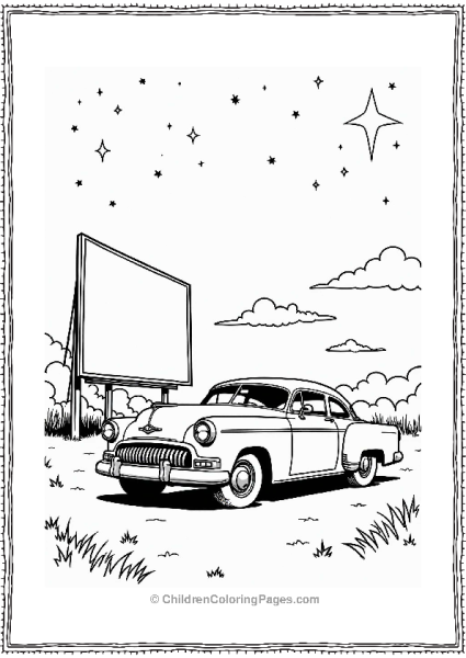 Classic Cars At Drive In Under Starry Sky Free PDF Printable