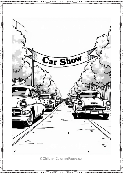 Classic Cars Parade Illustration Free PDF Printable