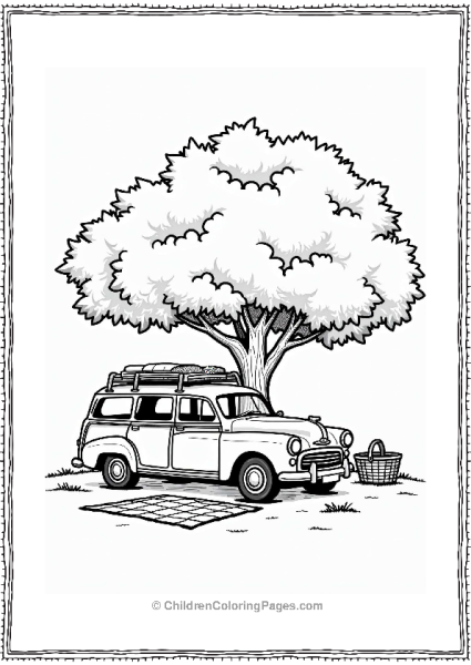 Classic Cars Retro Station Wagon At A Picnic Spot Free PDF Printable
