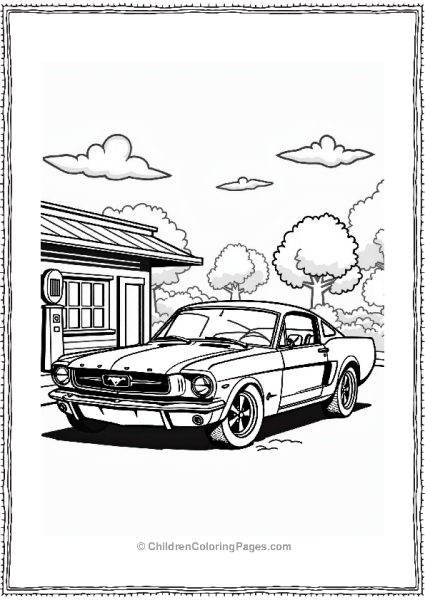 Classic Ford Mustang At Vintage Gas Station Free PDF Printable