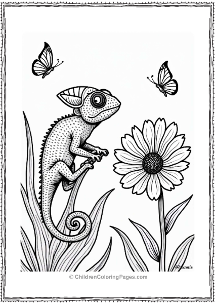 Curious Chameleon And Flower Free PDF Printable