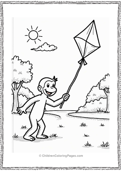 Curious George Flying A Kite In The Park Free PDF Printable