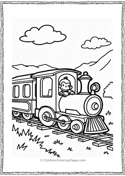 Curious George Peeking From A Toy Train Free PDF Printable