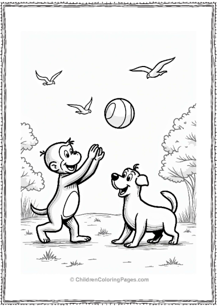 Curious George Playing Fetch With A Dog Free PDF Printable