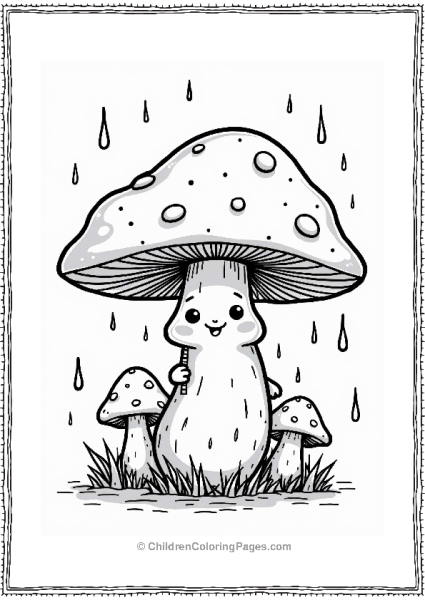 Cute Character With Giant Mushroom Soup Umbrella Free PDF Printable
