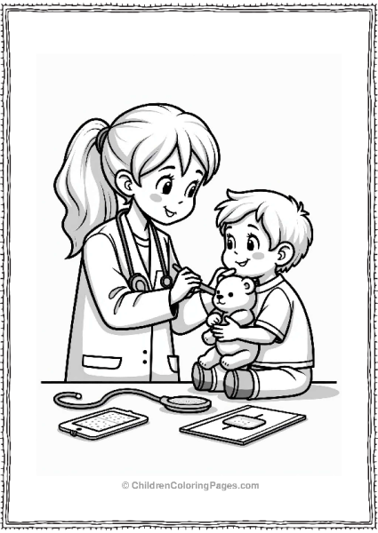 Doctor Nurse Doctor Examining Child With Teddy Bear Free PDF Printable