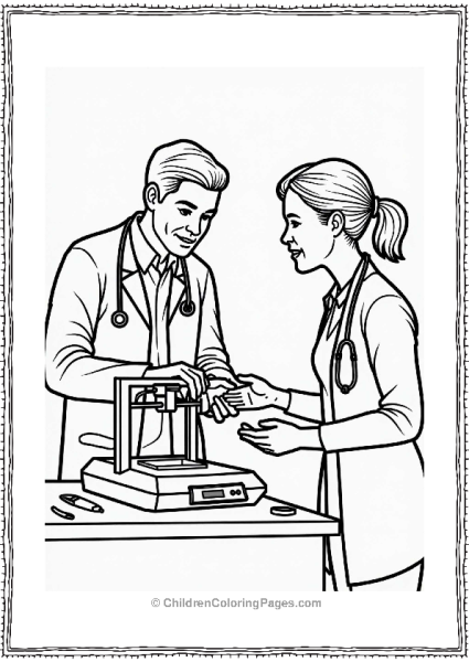 Doctor Nurse Doctor Observing 3D Printer Free PDF Printable