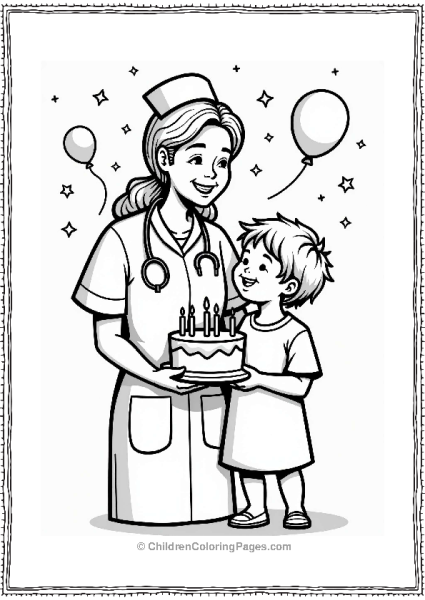 Doctor Nurse Nurse And Child With Birthday Cake Free PDF Printable